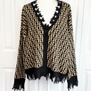 NWT Trendy Threads Tan & Black Distressed Grunge Knit Sweater 3X
